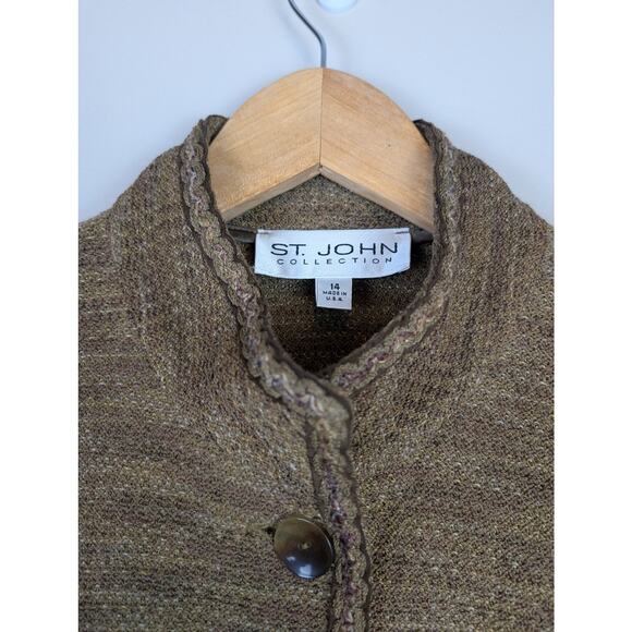 Vintage St John Santana Knit Sweater Jacket Green/Brown 14 - Picture 4 of 10